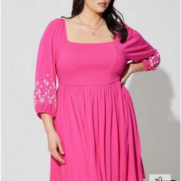 🐣🐇Mini Crinkle Gauze Blouson Sleeve Dress, Cabaret SZ 1X EUC - Picture 9 of 12